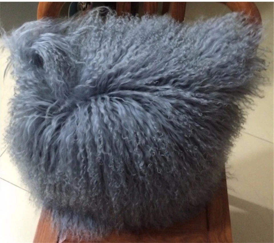 100% Real Mongolian Fur Square White Pillowcase Cover Seat Pillow Cushion 5color - Image 3 of 4