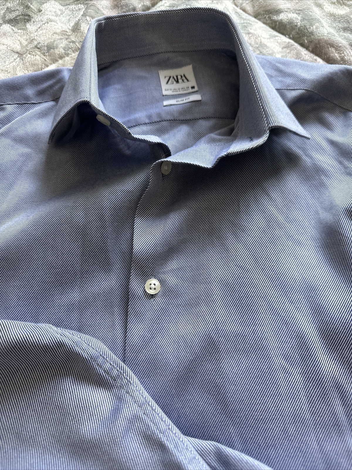 Zara Man Medium Blue White Striped Button Up Long Sleeve image 2