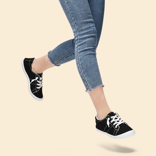 Forever Flat Women Shoes Canvas Slip-On Sneakers Lace Up Loafers Comfort01 Beige - Picture 5 of 5