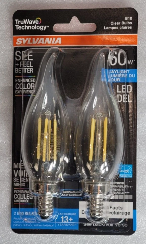 SET OF 3 SYLVANIA B10 LED Candelabra Base Light Bulb 60W Daylight Clear 6 BULBS - Image 3 of 4