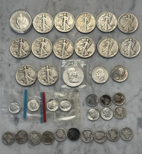 $10 Face Value 90% Silver Franklin, Walking Liberty, Mercury Dime, Proof, & More