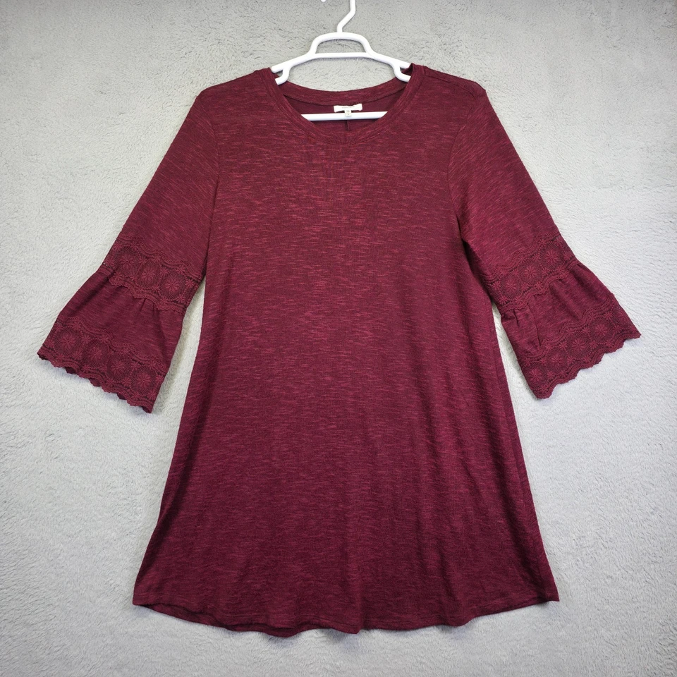 Vestido Maurices Feminino L Marrom Floral Renda Malha Fluida Túnica Elástica Boho Curto - Imagem 2 de 4