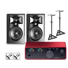 Focusrite Scarlett Solo Gen 4 JBL 3 Series Studio Monitors/Stands/Cables 306MKII