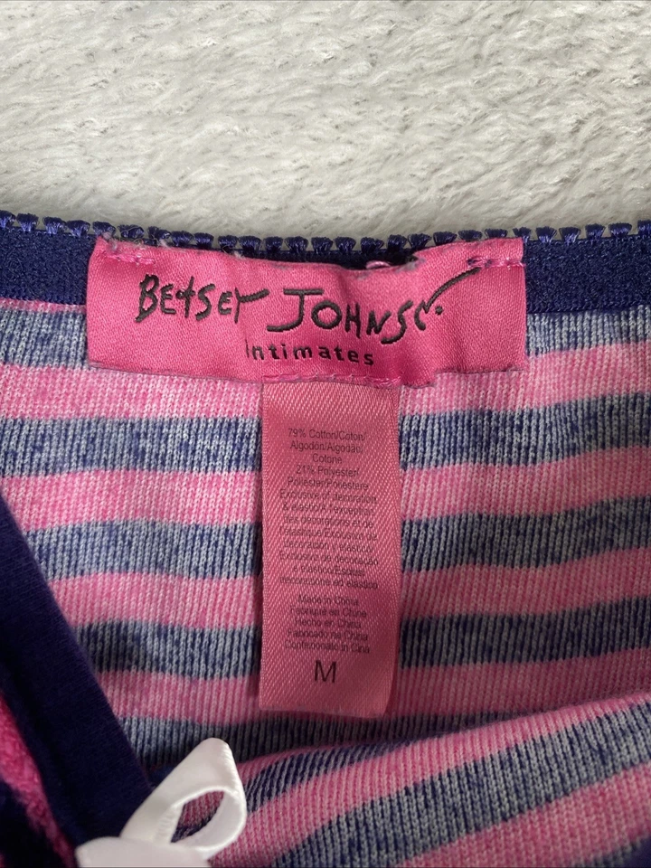 Mameluco Betsey Johnson Intimates de tela de felpa para mujer mediano rosa azul marino a rayas Foto 2 de 4