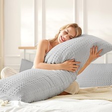 100 Coton Waffle Weave Body Pillow Pillowcase 54" x 20" Pack of 1 Light Gray