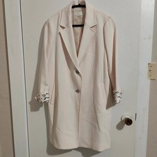 Cream Longline Blazer Jacket Notched Lapel Printed Cuffed Sleeve Size 2