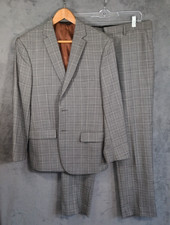 Jos A Bank Gray Micro Check Suit 40SH Jacket 34SH Pants 100 Wool Slim Fit