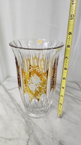 Vintage Amber Cut Crystal Glass Vase Polish Poland Floral - Picture 11 of 12