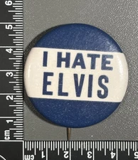RARE! Original 1956 Elvis Presley Pinback Button "I Hate Elvis" 1  3/4" diameter