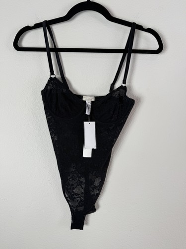 NEW Fleur Du Mal Bodysuit Womens XS Black Floral Lace Underwire Thong Essentials