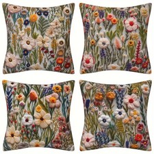4pcs Floral Pillow Cover Colorful Wildflower Cushion for Spring Home Decor Gift