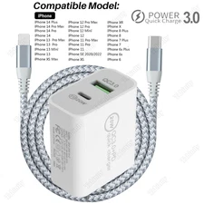 USB Type C PD 20W Power Adapter Block Fast Charger Cable For iPhone 14 13 12 11