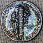 1944 S Mercury Dime AU BU : Monster Rainbow Tone, SF Mint  - .9 Fine Silver Coin
