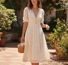 Zimmermann Winsome Dress Size 3 / 14 AU / 10 US Tea Midi Cream Broderie