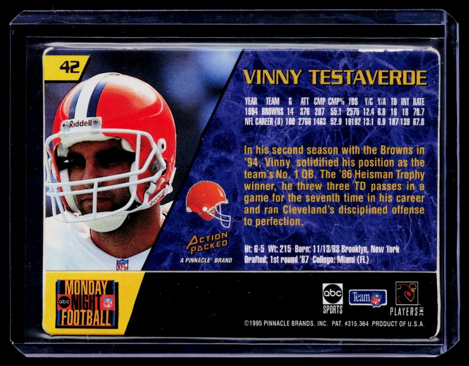 1995 Action Packed Monday Night Football #42 Vinny Testaverde - Image 2 of 2