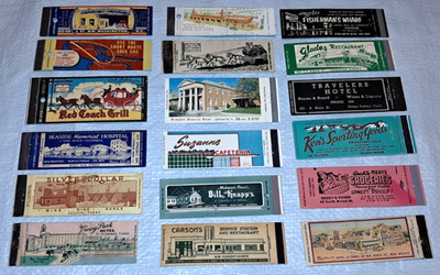 18 Vintage 1940s - 1970s Full Length Color Art Matchbook Covers Front Strike