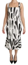 Dolce & Gabbana White Black Printed Sheath Midi Viscose Women's Dress Authentic