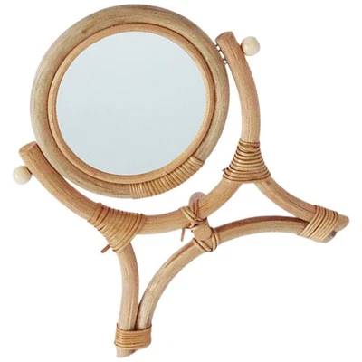 Rattan Makeup Mirror Mirror Multifunctional Mirror Tripod Round - image 1 of 4