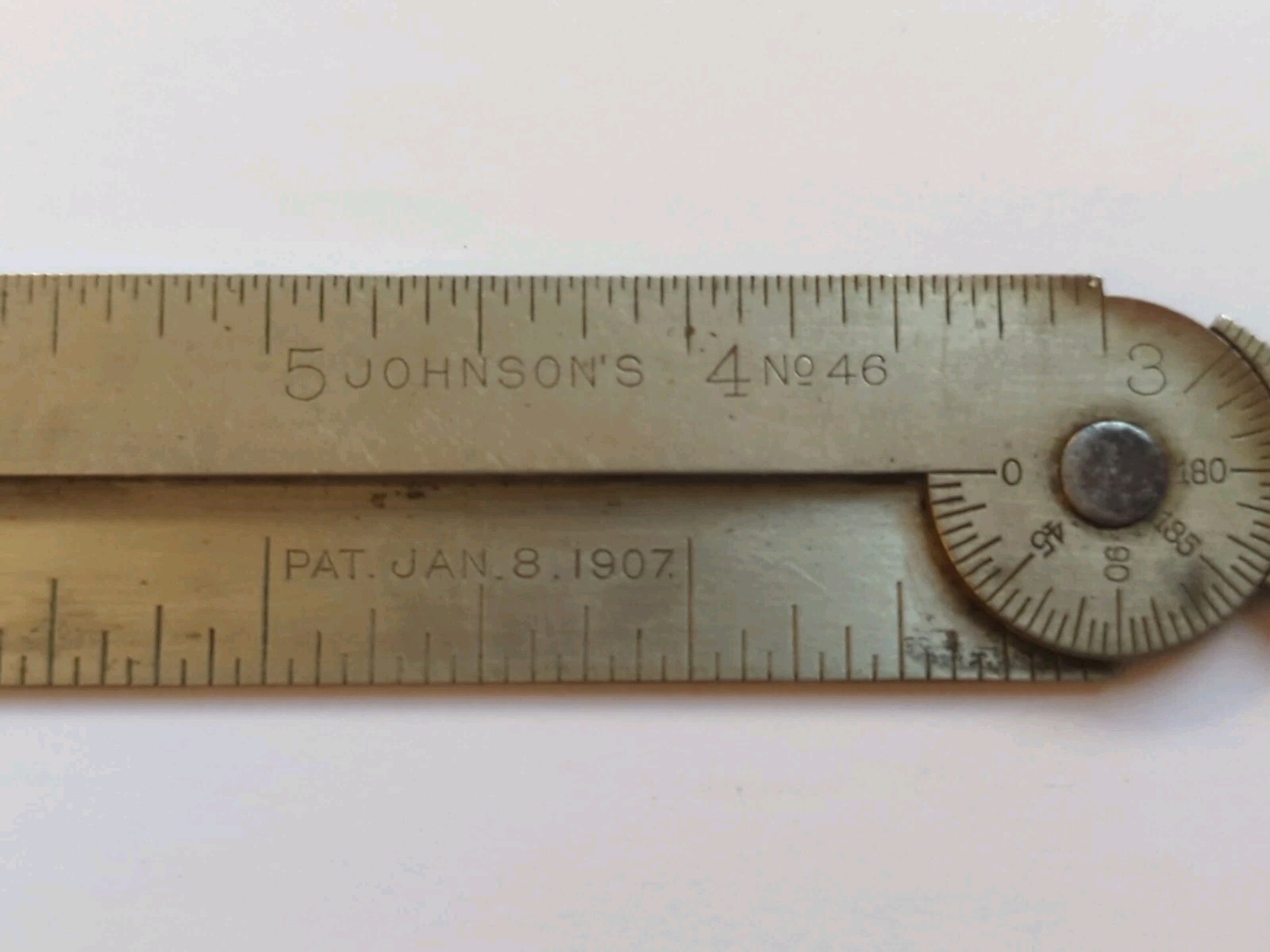 RARE E.P. JOHNSON'S #46 VERNIER PROTRACTOR, CALIPER & 6" RULE; GERMAN SILVER