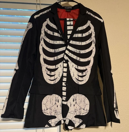 NEW Suitmeister M Halloween Skeleton Print  Suit Jacket and Tie (No Pants) slim - product listing photo