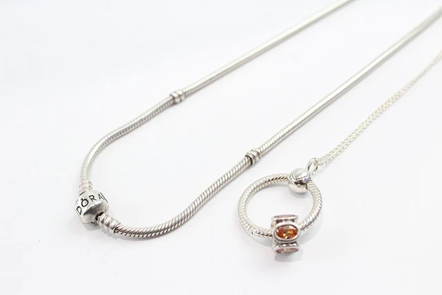 11 Pandora Sterling Silver Necklaces Stone Set Snake Chain x 2 (41g)