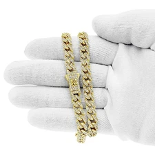 14k Yellow Gold Miami Cuban Monaco Link Chain Necklace 7mm Iced Out CZ