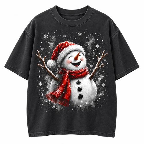 Cute Snowman Christmas T Shirt Happy Winter Holiday Graphic Tee Vintage Style - product listing photo