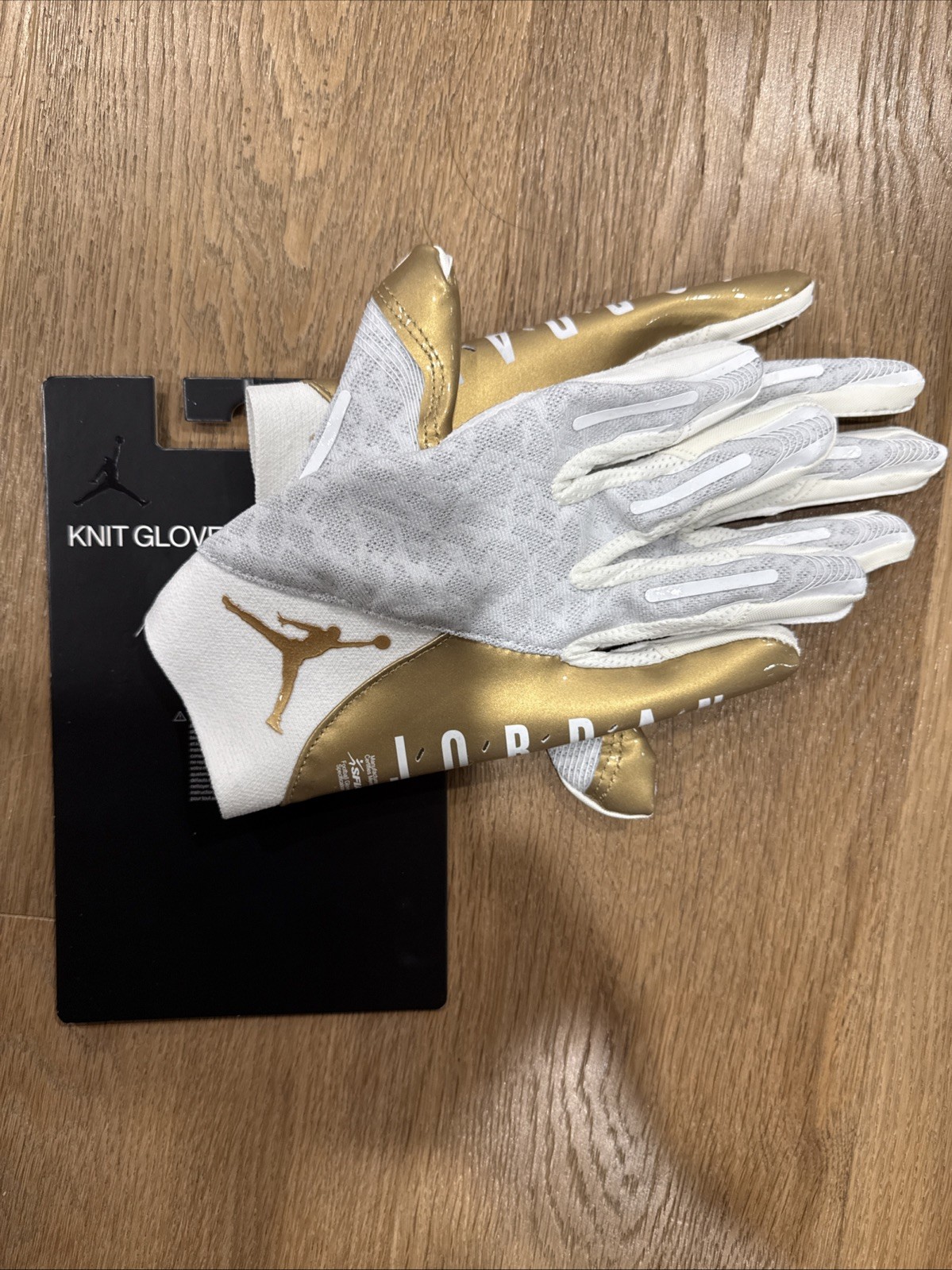 NIKE JORDAN Receiver Gloves VAPOR KNIT 4.0 METALLIC Large White Gold Football