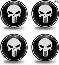 4PCS Skull Wheel Hub Center Cap Stickers, 2.2 Inch Metal Waterpr Color: Silver
