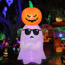 6.2 FT Halloween Inflatables Ghost with Pumpkin Outdoor Decorations Blow Up Y...