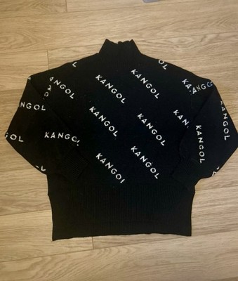 Kangol X H&M Strickpullover schwarz Kangol bedruckt Damen Rollkragen Gr. Small