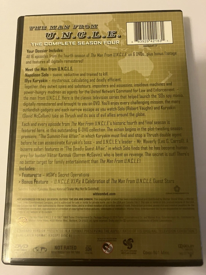 THE MAN FROM UNCLE THE COMPLETE SEASON 4 DVD 1967 LEO CARROLL DARREN MCGAVIN - Image 3 of 4