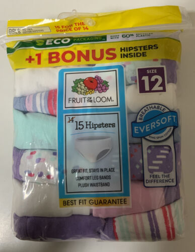 🧷 Fruit of the Loom Girls Tagless Hipsters Underwear 15 Pack Size 12 🆕 - Picture 1 of 2
