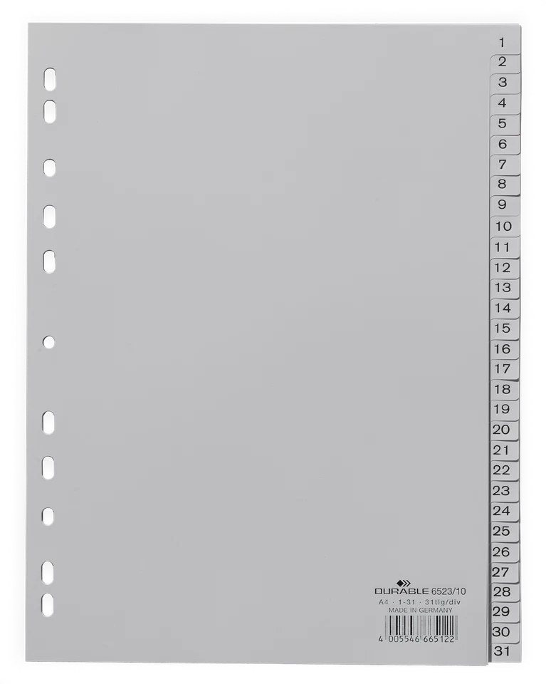 Durable Register PP grau, Zahlen, Monate, Buchstaben
