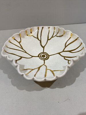 Vintage MCM Aldo Londi Bitossi Dish Bowl Pottery White Gold
