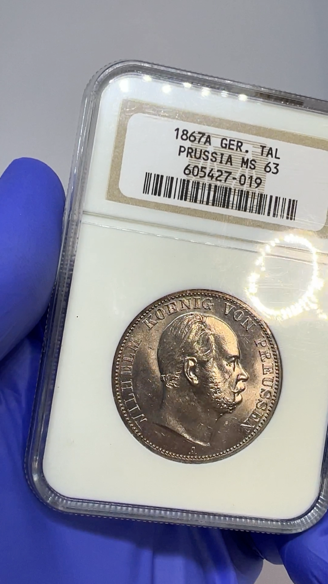 German States Prussia 1867 A Taler Coin Thaler NGC MS 63 F.STG/STG