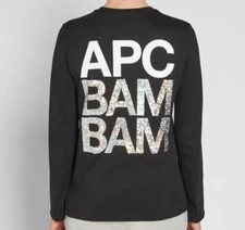 Size MEDIUM Unisex A.P.C. BAM BAM Long Sleeve T-Shirt 2018 Collection Black Tee