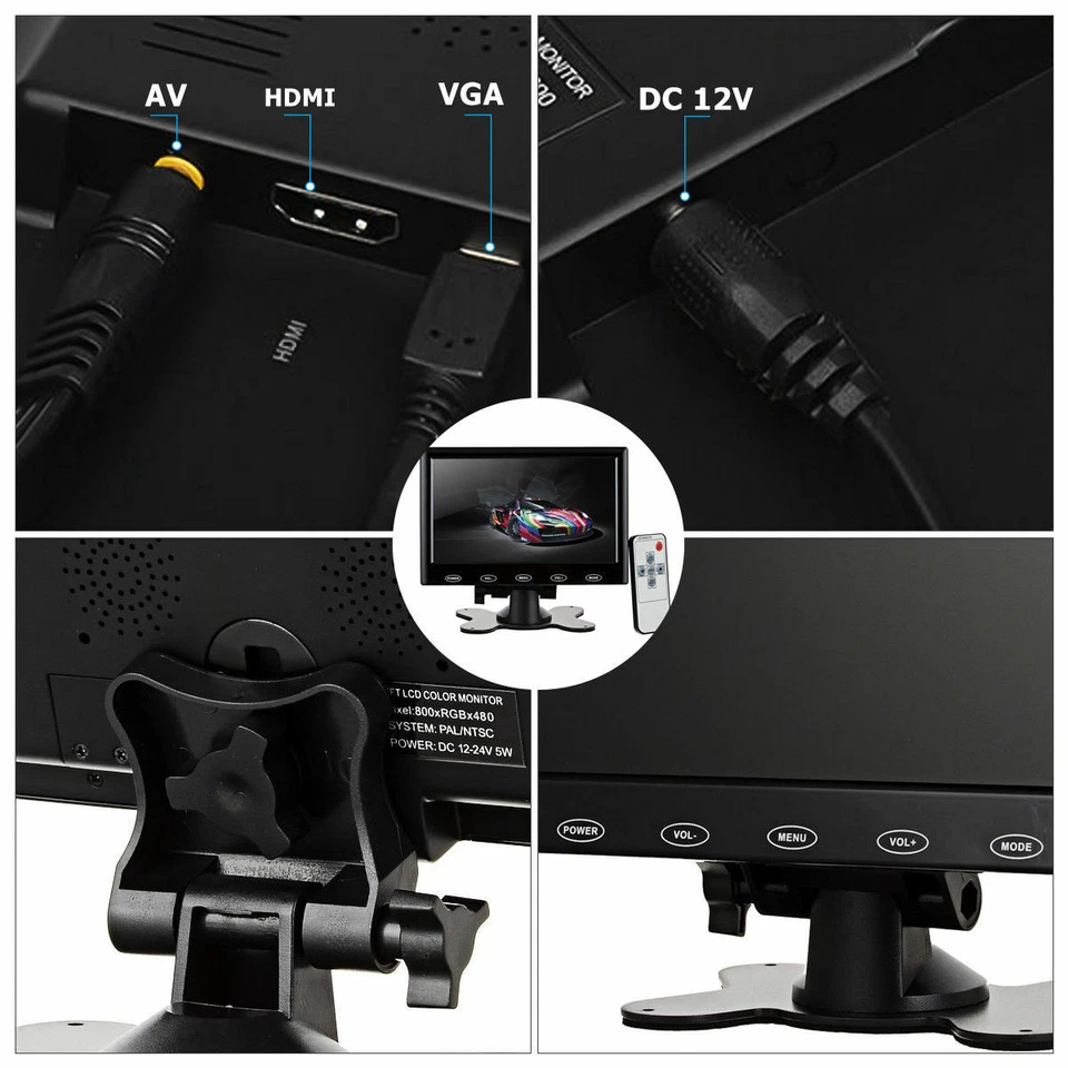 7"/9"/10" CCTV Monitor HDMI LCD PC Screen AV RCA VGA 1080P for Raspberry Pi DSLR - Image 4 of 4