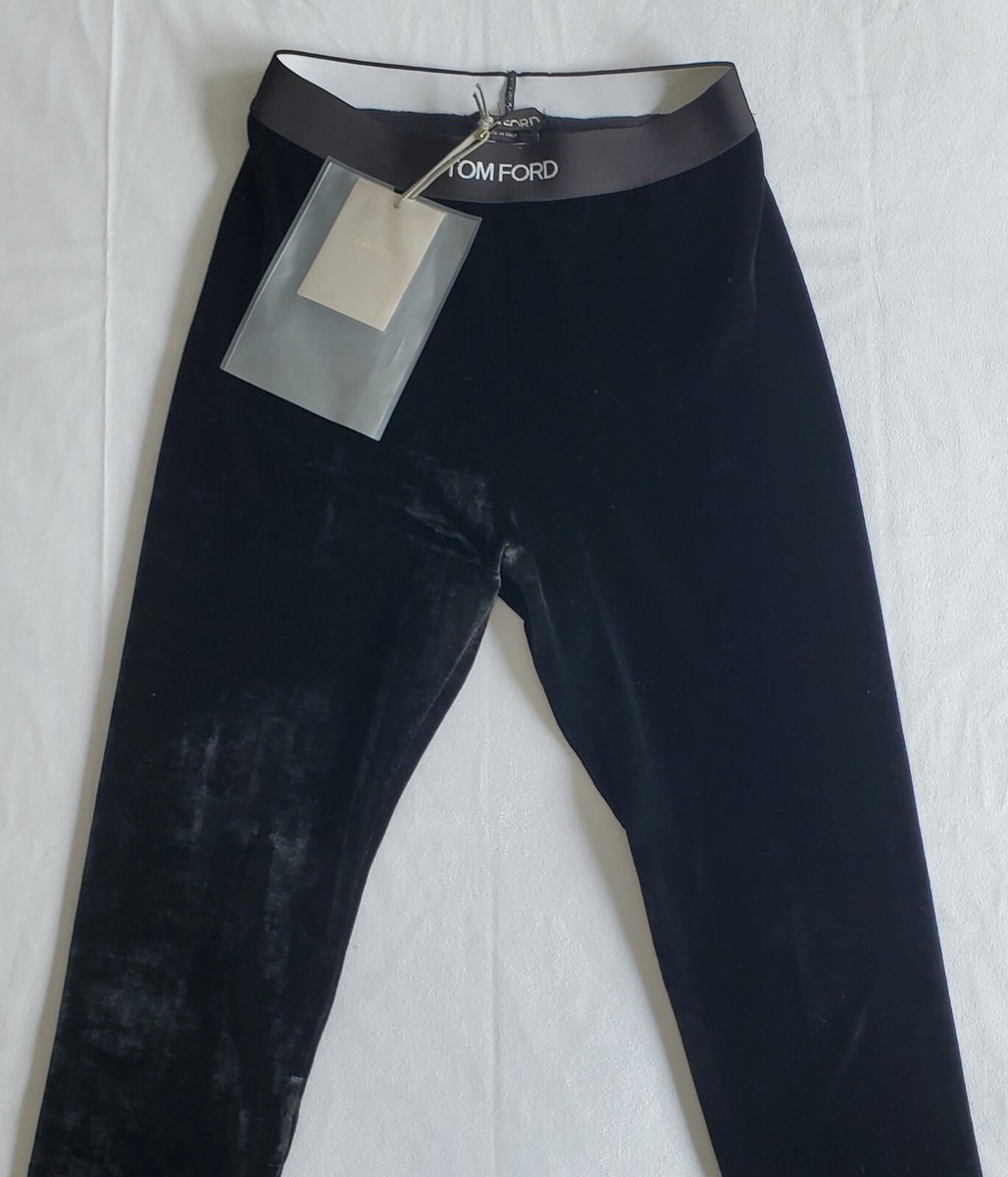 ボトムスその他 TOM FORD Black Leggings with Branded Band in Velvet Woman New Tom Ford Stretch Velvet Signature Black Legging Women's