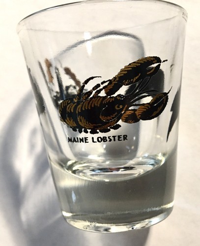 Maine Shot Glass • Lighthouse & Lobster Image • Gold & Black Colors - Picture 7 of 9