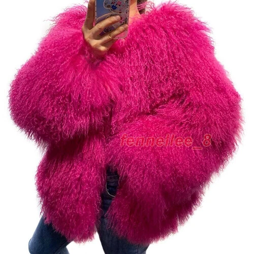 Damen-Kurzmantel echtes mongolisches Lamm Schaf lockiges Fell Jacke Winter warm Oberbekleidung - Bild 1 von 38