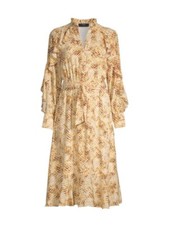 T Tahari Women’s Brown Snake Print Ruffle Long Sleeve Dress Size M NWT $138.