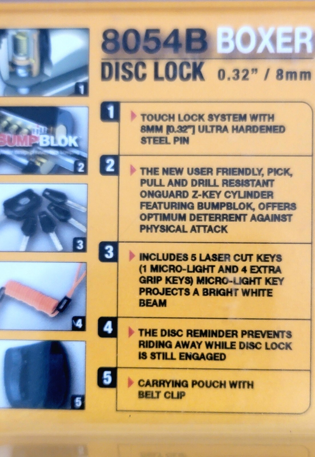 Unopened ONGUARD 8054B Boxer Disk Lock 8mm Best Easy Lock For