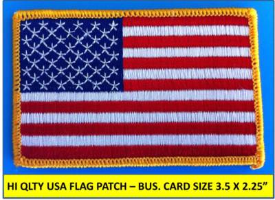 USA AMERICAN FLAG EMBROIDERED PATCH IRON-ON SEW-ON GOLD BORDER (3½ x 2¼ ) 