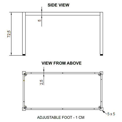 Metallgestell für Tisch NY-A057, quadratisches Bein, 116x66x72,5 cm, Schwarz - Bild 2 von 5