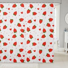 Strawberry Fabric Shower Curtain Kids Sweet Strawberry Bathroom Waterproof Ac...
