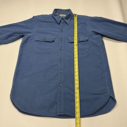 VTG LL Bean Flannel Shirt Mens Medium 15.5 Blue Chamois Cloth Button Up Retro - Picture 19 of 21