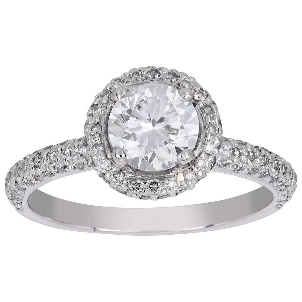 Platinum Halo Diamond Ring – 0.60 ct Diamonds Elegant Jewelry for Bride, Size 6