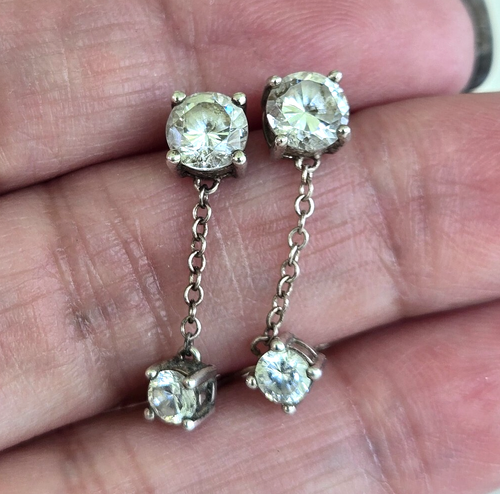 Vtg NV 925 Sterling CZ Double Post Studs 5/16" & 3/16" Pierced Earrings 15/16"L - Picture 3 of 13