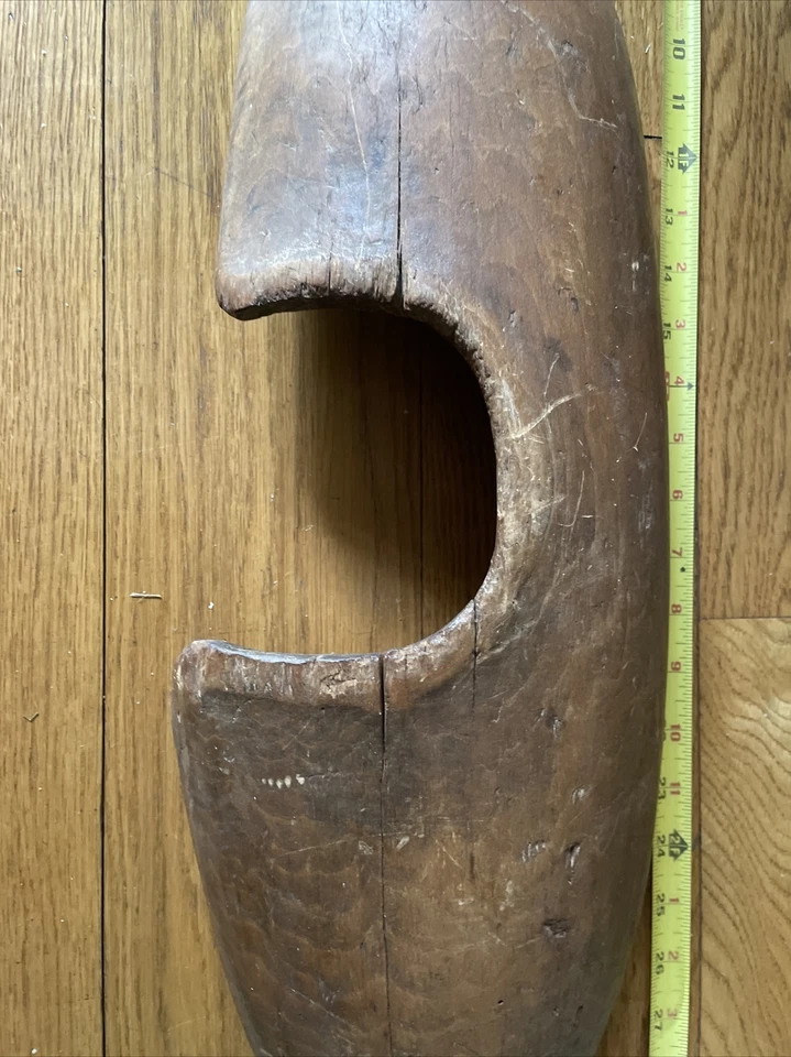 Antique Hand Carved Human Shoulder Yoke 2 Rope Hooks Water Milk Tote 37” - Image 2 of 4